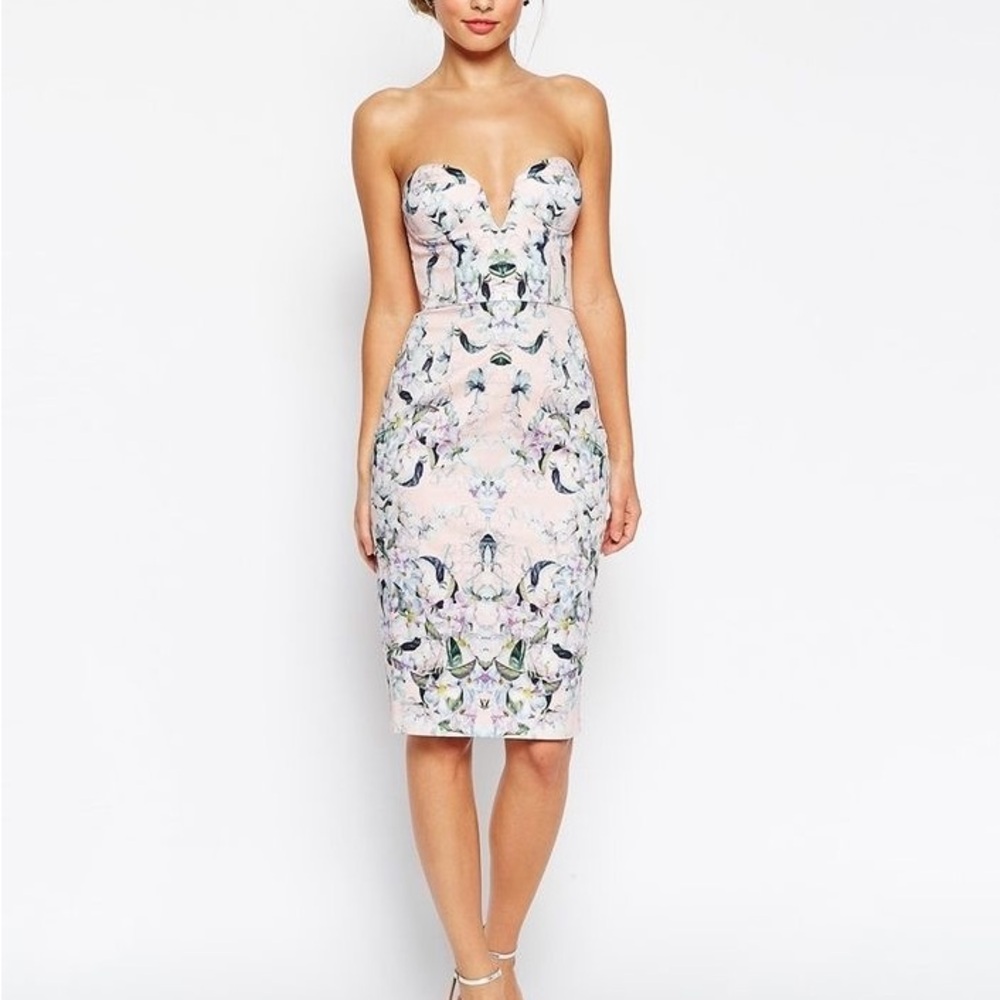 ASOS Pink and Blue Strapless Bodycon Dress